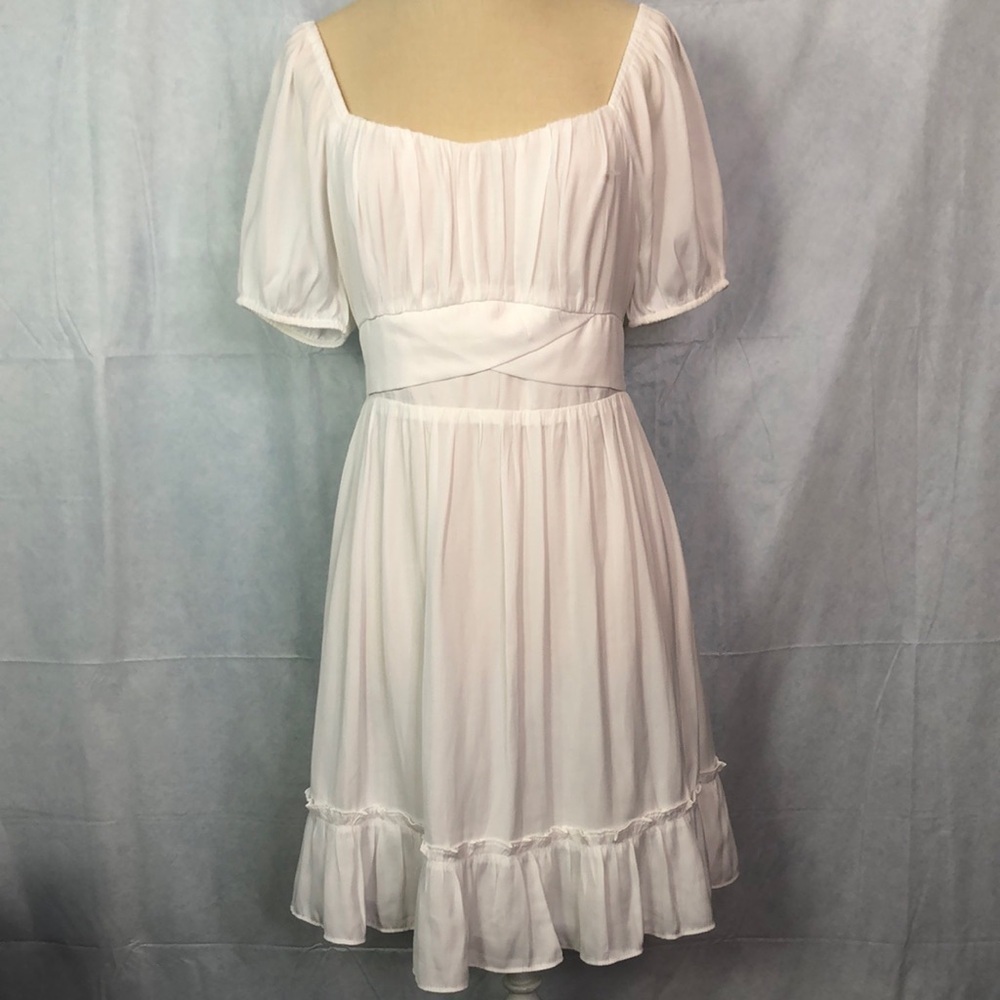 ALTAR'D STATE Hallie Puff Sleeve Tiered Skirt Lined White Dress Size M